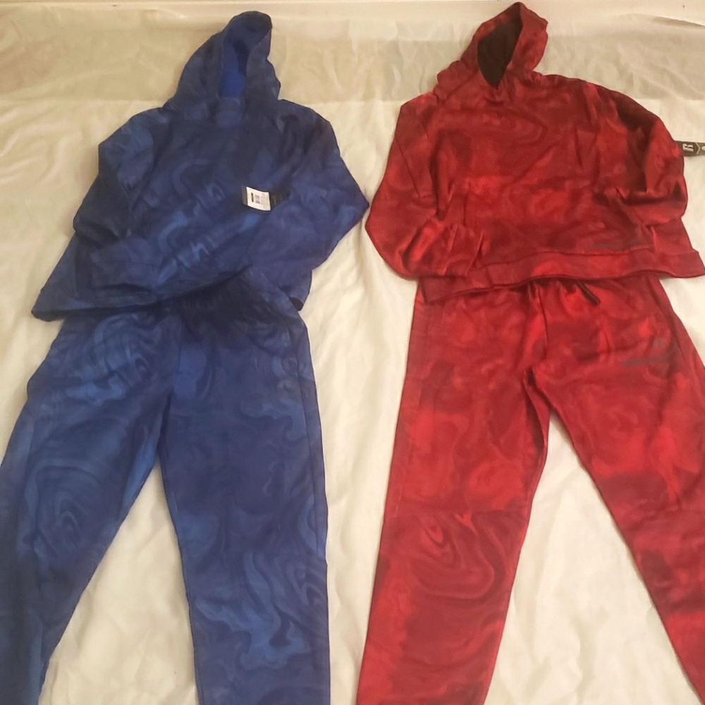 2 sets red & blue Hoodie and Joggers Outfit Set